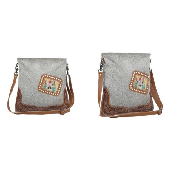 Myra Bags Khadi Hand-Tooled Bag Embroidered Leather Calf Hair - Picture 2 of 13